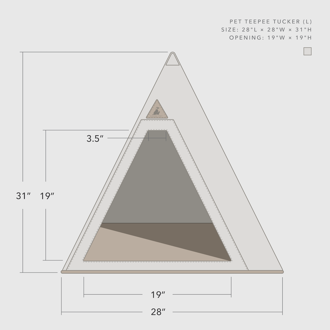 Nooee Pet Teepee Tucker dimension diagram – 31 inches high, 28 inches wide