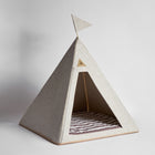 Nooee Pet Teepee Tucker front view showing striped cushion inside
