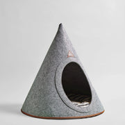 Nooee Pet Cave Buddy (L) in Gray, a stylish and modern dog bed with a conical shape and arch entrance.