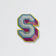 Nooee Pet embroidered patch – letter S in light blue and purple