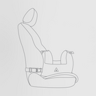 Line drawing of the Nooee Pet Car Seat Charlie installed in a car. The diagram shows the car seat secured with a safety strap around the vehicle seatback, highlighting the correct positioning for secure travel.