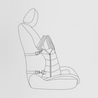 Line drawing of a car seat showing how the Nooee Pet Lola Car Seat is secured with adjustable top and bottom straps, attached to the seat back and base for safe travel.