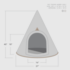 Size chart for Nooee Pet Cave Harry (XXL) – 40”L x 37”W x 37”H with a 16”W x 18”H entrance, fits pets up to 55 lbs.