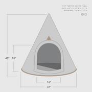 Size chart for Nooee Pet Cave Harry (XXL) – 40”L x 37”W x 37”H with a 16”W x 18”H entrance, fits pets up to 55 lbs.