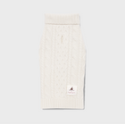 Front view of Nooee Pet Off White Wool Cable Sweater featuring a classic cable knit pattern, ribbed trim, and a collar/harness hole near the neckline.