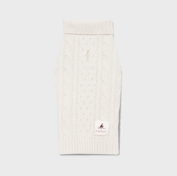 Nooee Pet Off White Wool Cable Sweater – 100% Merino Wool Dog Sweater