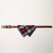 Brown Daisy Collar with red plaid bandana shown from the side