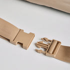 Close-up of the adjustable beige buckle strap on the Nooee Pet Lola Car Seat, designed for secure attachment to a car seat.
