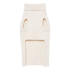 Back view of the Nooee Pet Off White Wool Cable Sweater showing armholes, turtleneck, and intricate cable-knit pattern.